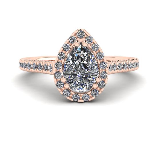 Halo Diamond Pear Cut Ring in 18K Rose Gold, Image 1