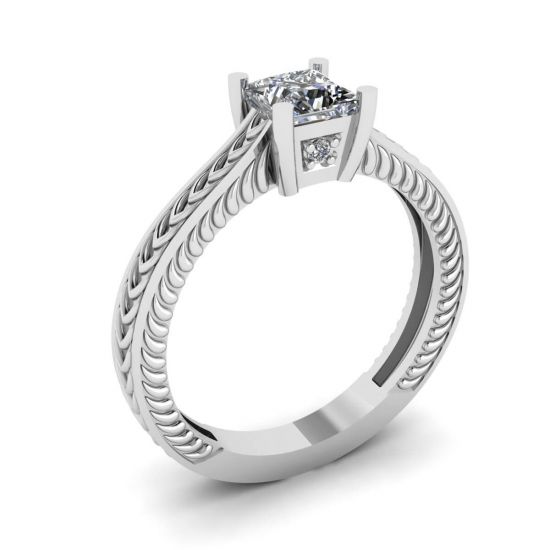Oriental Style Princess Cut Diamond Ring,  Enlarge image 4