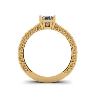 Oriental Style Princess Diamond Ring with Pave in 18K Yellow Gold - Photo 1