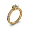 Oriental Style Princess Diamond Ring with Pave in 18K Yellow Gold, Image 4