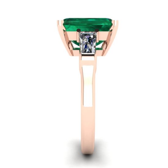 3 carat Emerald Ring with Side Diamonds Baguette Rose Gold,  Enlarge image 3