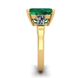 3 carat Emerald Ring with Side Diamonds Baguette Yellow Gold - Photo 2