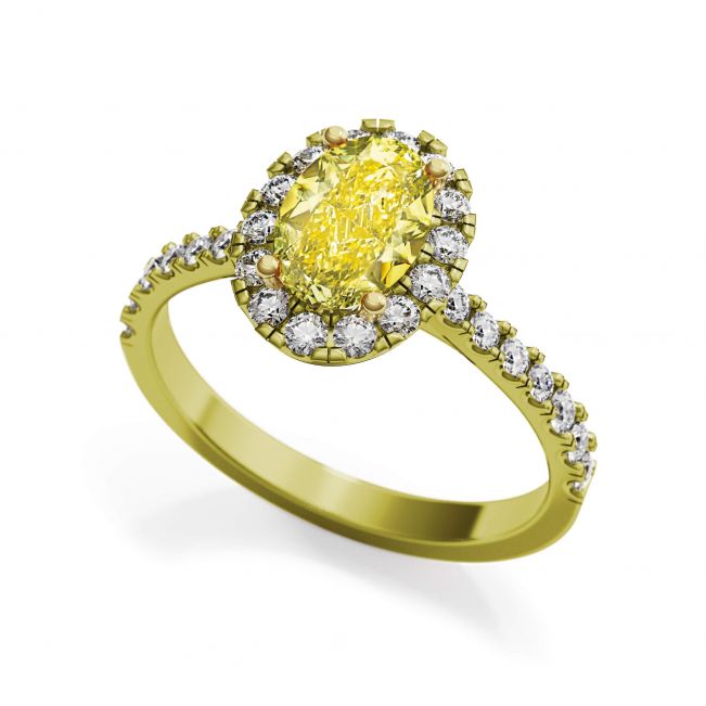 2 carat Oval Yellow Diamond Ring with Halo Yellow Gold - Photo 2