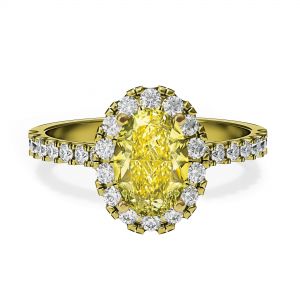 2 carat Oval Yellow Diamond Ring with Halo Yellow Gold