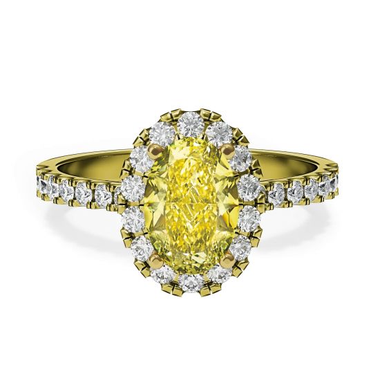 2 carat Oval Yellow Diamond Ring with Halo Yellow Gold, Image 1