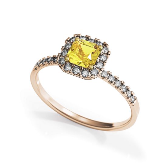 Cushion 0.5 ct Yellow Diamond Ring with Halo Rose Gold,  Enlarge image 4