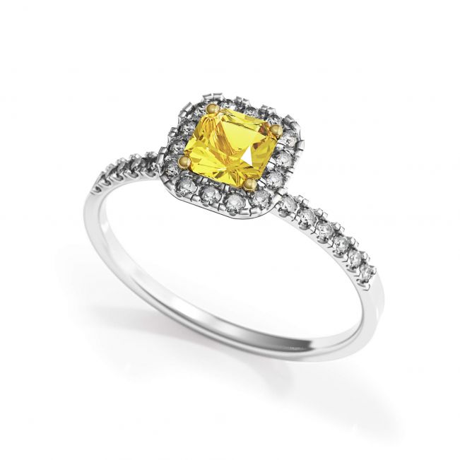 Cushion 1/2 ct Yellow Diamond Ring with Halo - Photo 3