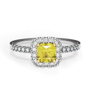 Cushion 1/2 ct Yellow Diamond Ring with Halo