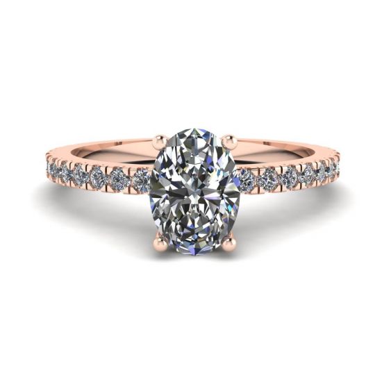 Oval Diamond Ring with Pave in Rose Gold, Enlarge image 1