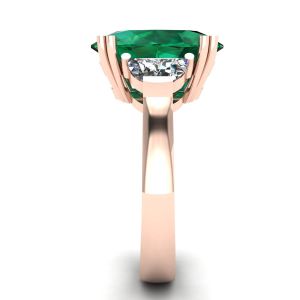 Oval Emerald with Half-Moon Side Diamonds Ring Rose Gold - Photo 2
