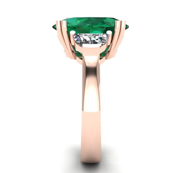 Oval Emerald with Half-Moon Side Diamonds Ring Rose Gold,  Enlarge image 3