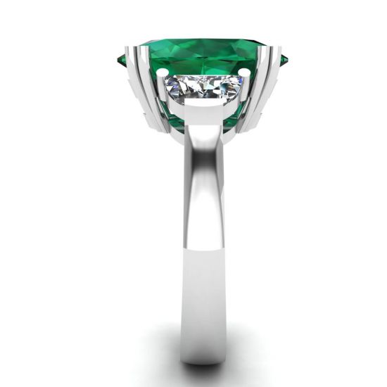 Oval Emerald with Half-Moon Side Diamonds Ring, More Image 1