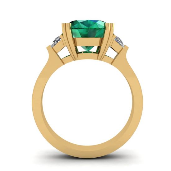 Oval Emerald with Half-Moon Side Diamonds Ring Yellow Gold,  Enlarge image 2