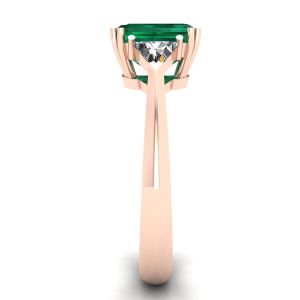 3 carat Emerald Ring with Triangle Side Diamonds Rose Gold - Photo 2