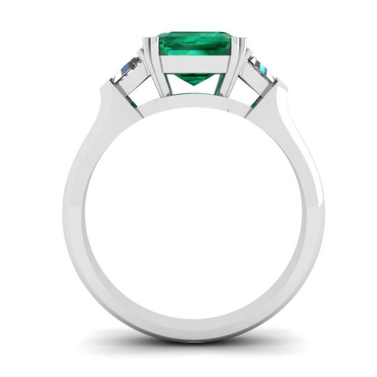 3 carat Emerald Ring with Triangle Side Diamonds White Gold,  Enlarge image 2