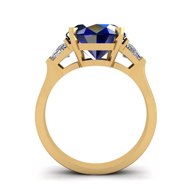 Three Stone Ring with Sapphire Yellow Gold - Photo 1