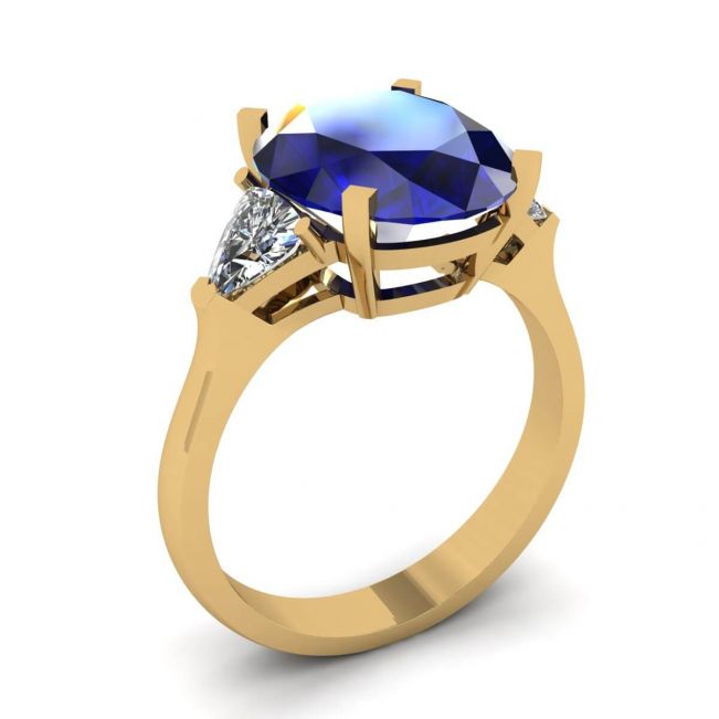 Three Stone Ring with Sapphire Yellow Gold - Photo 3