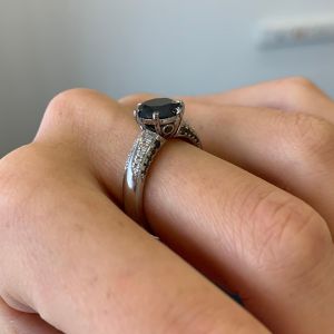 6-Prong Black Diamond with Duo-color Pave Ring White Gold - Photo 4
