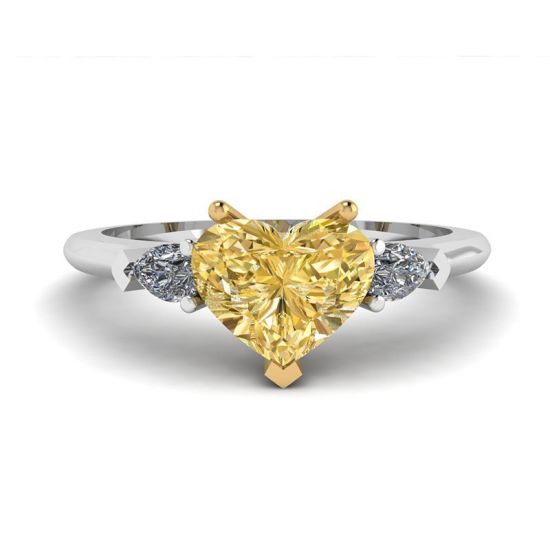 Heart Yellow Diamond with White Pears Diamond Ring, Enlarge image 1