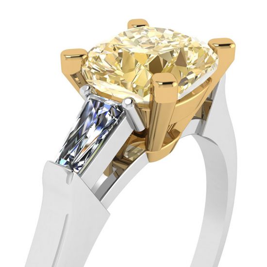 Cushion Yellow Diamond with White Baguettes Ring, More Image 0