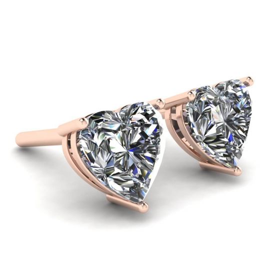 Heart Shape Diamond Stud Earrings Rose Gold,  Enlarge image 3