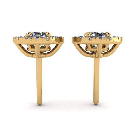 Round Diamond Halo Stud Earrings in 18K Yellow Gold, More Image 0