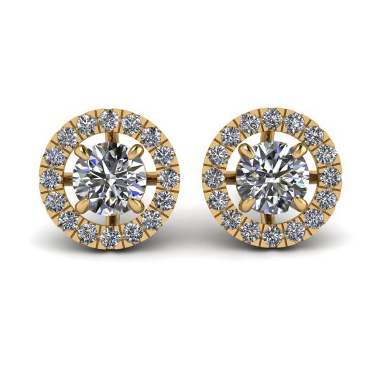 Round Diamond Halo Stud Earrings in 18K Yellow Gold, Enlarge image 1