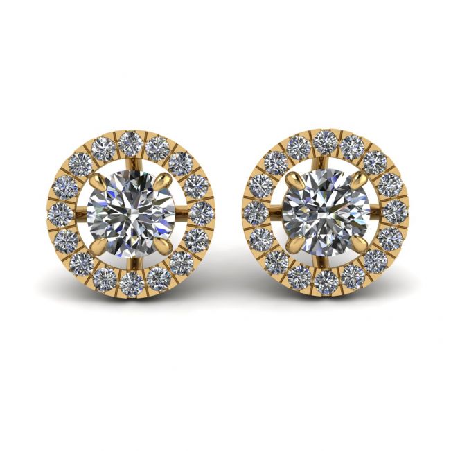 Round Diamond Halo Stud Earrings in 18K Yellow Gold