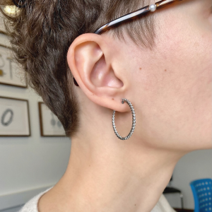 Thin Hoop Earrings with Diamonds - Photo 3