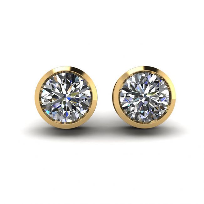 Round Diamond Studs Yellow Gold