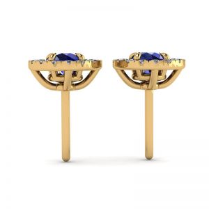 Sapphire Stud Earrings with Detachable Diamond Halo Yellow Gold - Photo 1