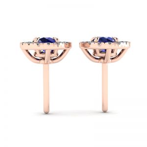 Sapphire Stud Earrings with Detachable Diamond Halo Rose Gold - Photo 1