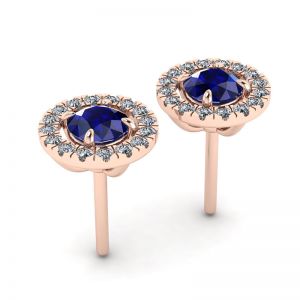 Sapphire Stud Earrings with Detachable Diamond Halo Rose Gold - Photo 2
