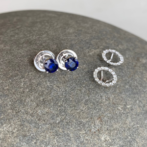 Sapphire Stud Earrings with Detachable Diamond Halo Rose Gold - Photo 4