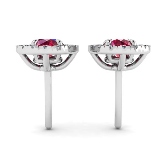 Ruby Stud Earrings with Detachable Diamond Halo Jacket,  Enlarge image 2