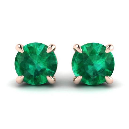 Classic Emerald Stud Earrings Rose Gold, Image 1