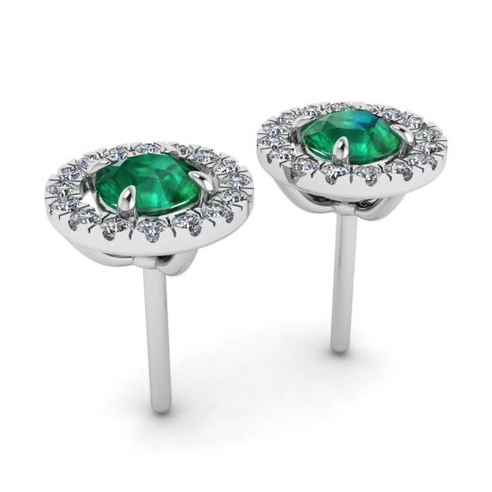 Emerald Stud Earrings with Detachable Diamond Halo Jacket, More Image 1