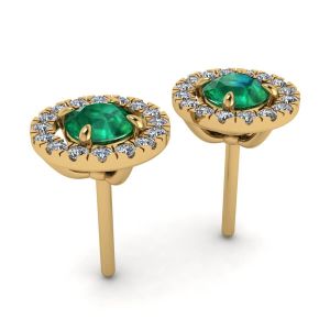Emerald Stud Earrings with Detachable Diamond Halo Jacket Yellow Gold - Photo 2