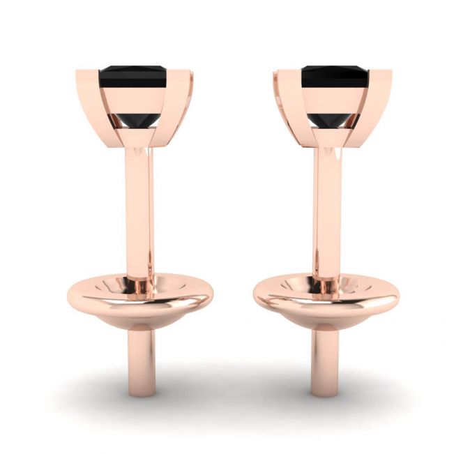 4 mm Princess Cut Black Diamond Stud Earrings Rose Gold - Photo 1
