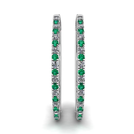 Diamond and Emerald Hoop Earrings White Gold, More Image 1