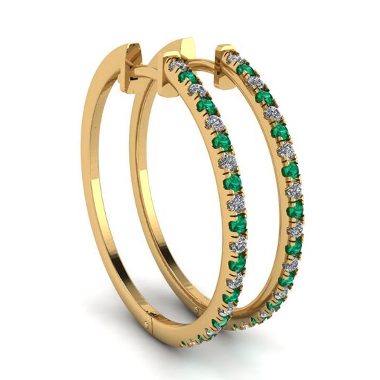Diamond and Emerald Hoop Earrings Yellow Gold, Enlarge image 1