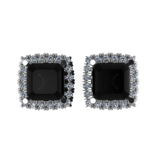 Halo 4 mm Princess Cut Black Diamond Stud Earrings, Enlarge image 1