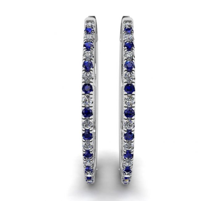 Hoop Sapphire and Diamond Earrings White Gold - Photo 2