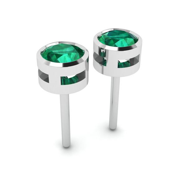 Emerald Stud Earrings in White Gold, More Image 1