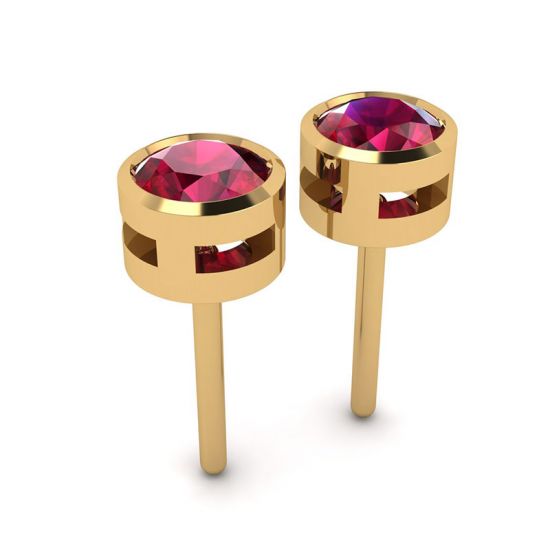 Ruby Stud Earrings in Yellow Gold, More Image 1