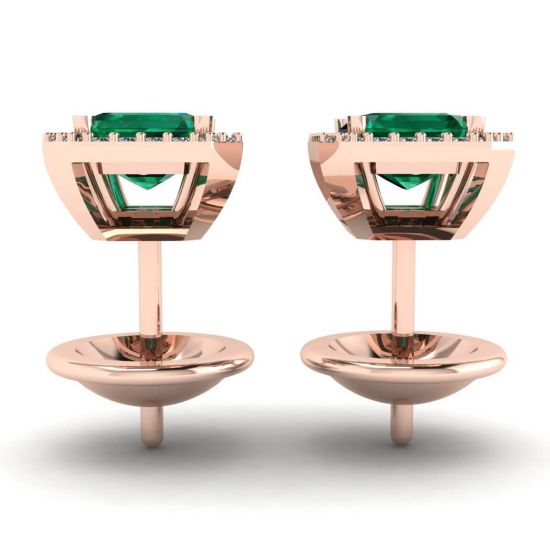 2 carat Emerald with Diamond Halo Stud Earrings Rose Gold,  Enlarge image 2