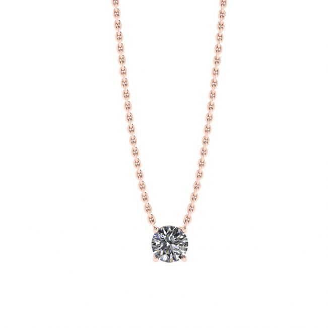 Classic Solitaire Diamond Necklace on Thin Chain Rose Gold