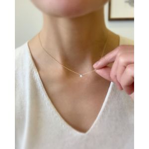 Classic Solitaire Diamond Necklace on Thin Chain Rose Gold - Photo 2