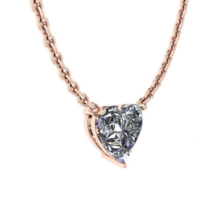Heart Diamond Solitaire Necklace on Chain Rose Gold - Photo 1