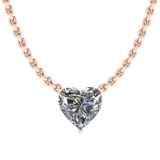 Heart Diamond Solitaire Necklace on Thin Chain Rose Gold, Enlarge image 1
